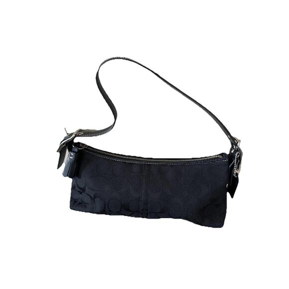 Coach Demi Shoulder Bag Womens Small Signature Canvas Black East West Purse 8K01 - Picture 1 of 12